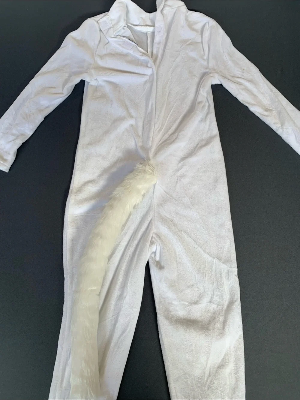 Kids White Cat Costume Jumpsuit with Paw Gloves Tail Hood and Shoe Covers Size M